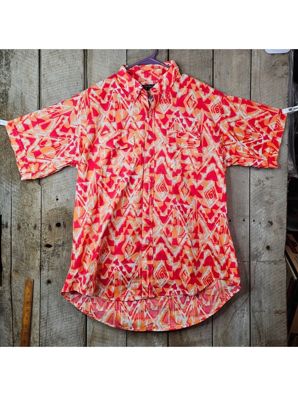 Vintage Ruddock Bros Western Shirt Men XL Orange Pink Geometric USA